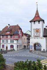 Fototapeta na wymiar Medieval houses at Sempach on Switzerland