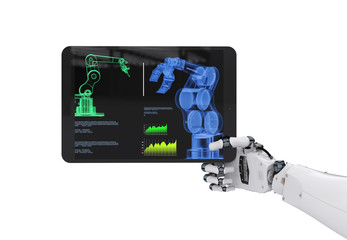 robotic hand working with digital tablet