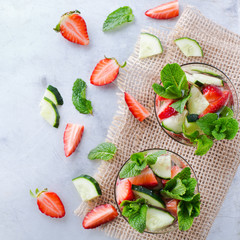 Cucumber strawberry mint fresh infused water detox drink cocktail lemonade