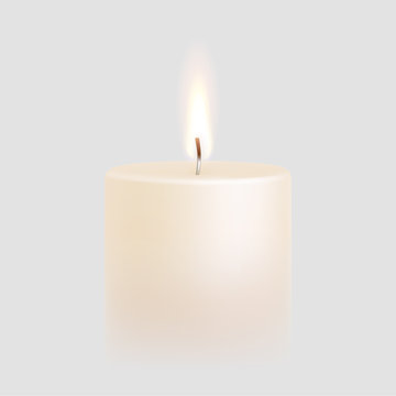 Candle flame burning 3D realistic vector white background