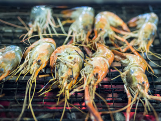 Grilled shrimp on the charcoal brazier