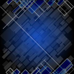 Abstract background with  blue rectangles on black.