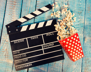 Film camera chalkboard with popcorn