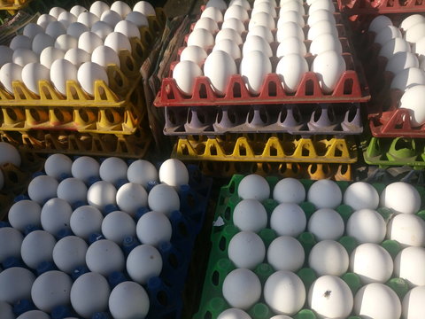 Full frame shot of chicken eggs for sale