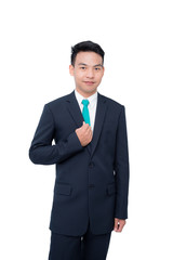 Young asian businessman in suit over white background