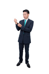 Young asian businessman in suit over white background