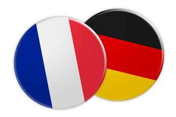 Politics News Concept: France Flag Button On Germany Flag Button, 3d illustration on white background