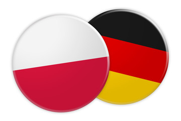 Politics News Concept: Poland Flag Button On Germany Flag Button, 3d illustration on white background