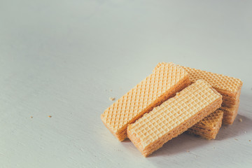 wafer Stick is placed on wood white background with copy space. 