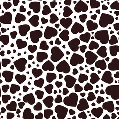 Heart, seamless pattern of the icons of hearts in different sizes. Background from flat black heart on white background, template for greetings cards.
