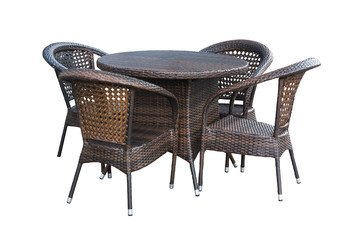 Table, chairs outdoors on white
