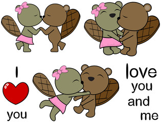 Kissing beaver couple cartoon valentine love pack in vector format
