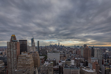Moody sky over downtown New York City from a rooftop in midtown