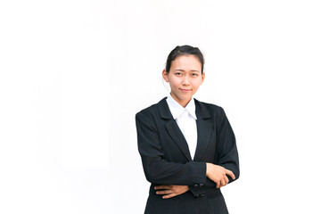 asia business woman 20 - 25 yearold cross one's arm on white background with copy space. 