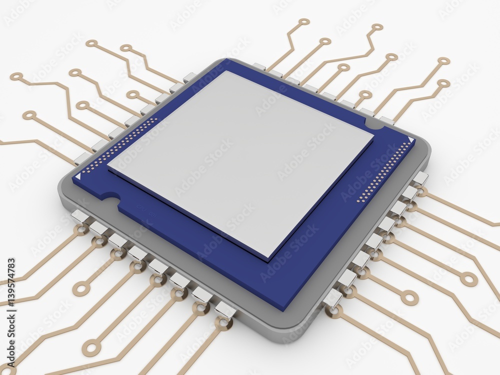 Poster a microprocessor or cpu in a pure white background. isolated photo of microprocessor with white spac