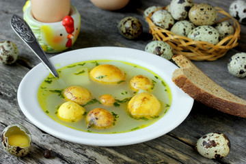Traditional Easter soup with egg yolk