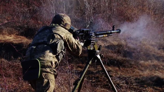 Shooting military exercises with weapons