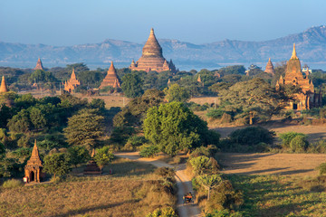 Ancient Land of Bagan with many of old and ruin pagoda over 200 year from Shwesandaw Temple, Bagan , Myanmar