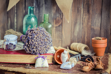 The lavender vintage composition on a table