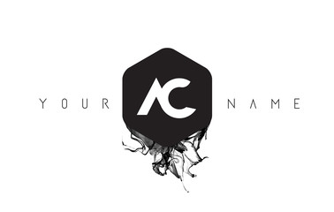 AC Letter Logo Design with Black Ink Spill