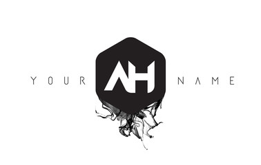 AH Letter Logo Design with Black Ink Spill
