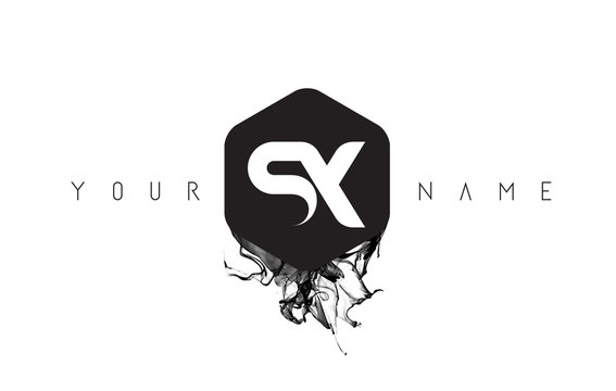 SX Letter Logo Design with Black Ink Spill