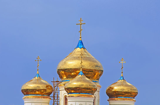 Domes of Cyril and Methodius Cathedral in Khust, Ukraine