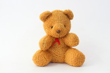 Brown teddy bear on a white background.