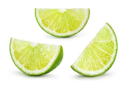 Lime. Fresh fruit isolated on white background. Slice, piece, quarter; part, segment, section. Collection.