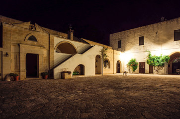 Beautiful old stone farmhouse, called masseria, at night in Salento. Puglia, Italy.