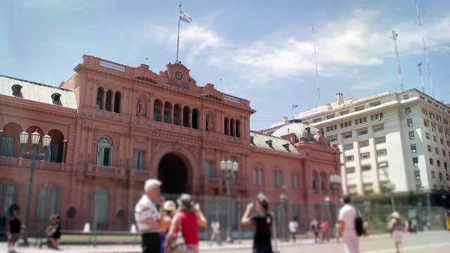 Casa Rosada in Plaza de Mayo with Blurred Pedestrians, Buenos Aires, Argentina