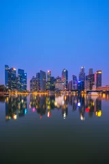 Gartenposter Singapore Skyline. Singapore`s business district, blue sky and night view for marina bay © martinhosmat083