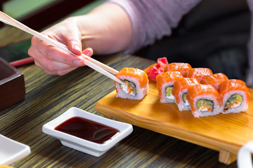 Sushi rolls on the table