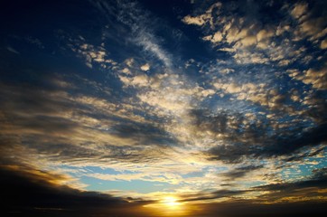 Long shot of the sunset at Puna Pau an extinct volcano where the pukaos, or moai headdresses, were...