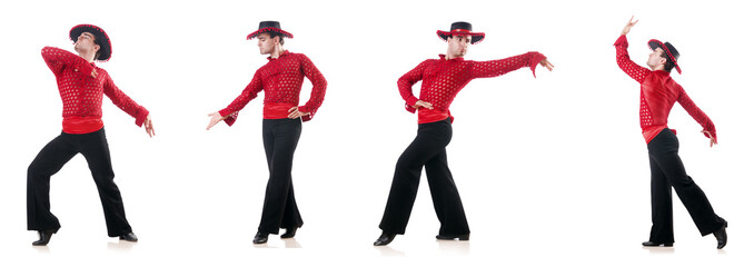 Man dancing spanish dances on white