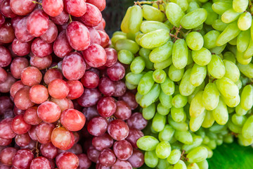 Green-yellow and red grapes for sale at city farmers market