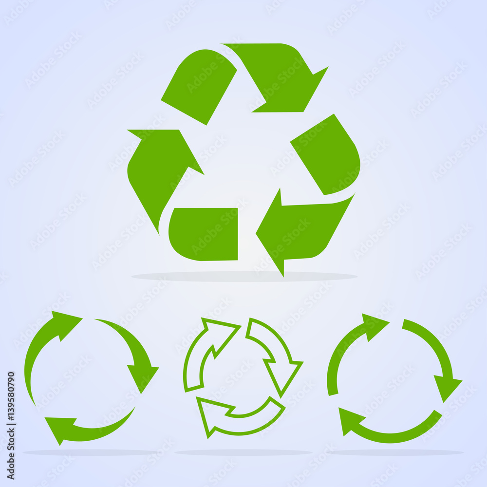 Poster recycled cycle arrows vector icon set illustration isolated on white background. recycled eco vector