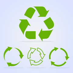 Recycled cycle arrows vector icon set illustration isolated on white background. Recycled eco vector icon.