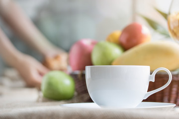 A cup of coffee in morning.