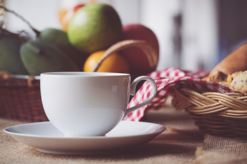 A cup of coffee in morning.