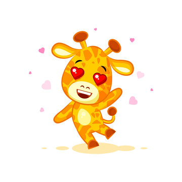 Emoji hello hi waving in love hearts you are cute character cartoon Giraffe sticker emoticon