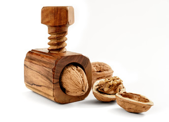 wooden nutcracker with nuts