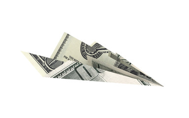 paper dollar plane without shadow on white background 3d