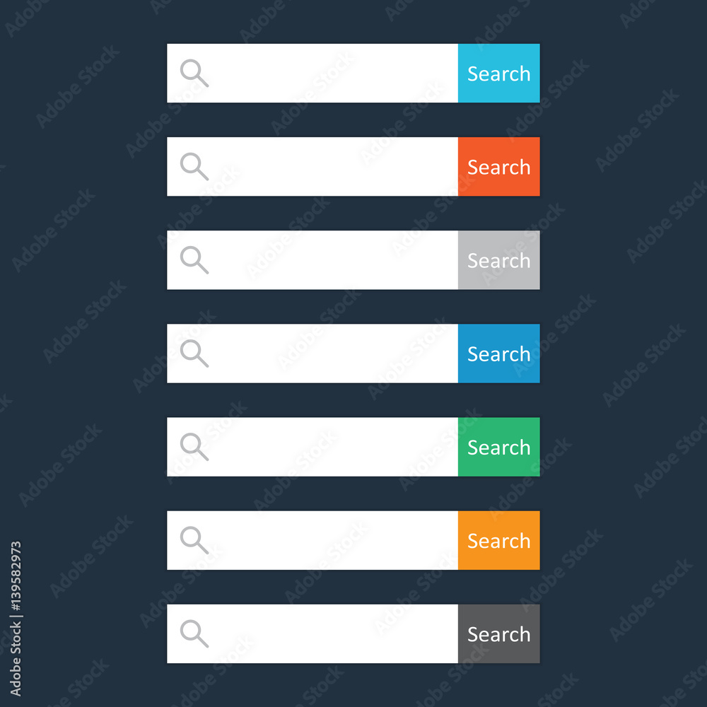 Poster search bar field. set vector interface elements with search button. flat vector illustration on dark