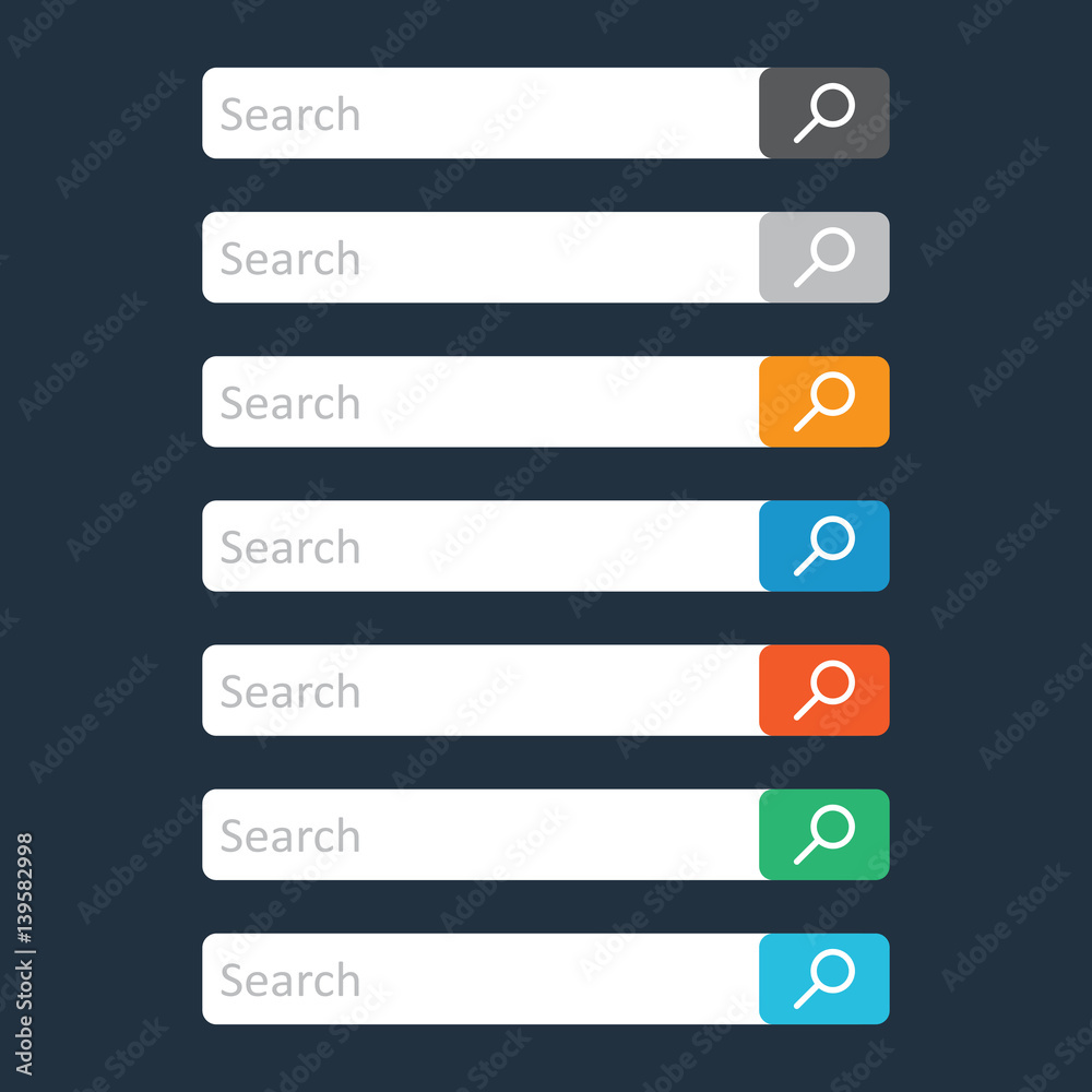 Poster search bar field. set vector interface elements with search button. flat vector illustration on dark