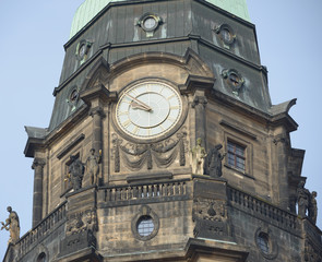 Old tower of New Town Hall in Dresden, Saxony, Germany.