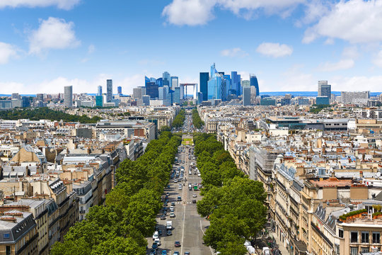 Paris Skyline Champs Elysees And La Defense