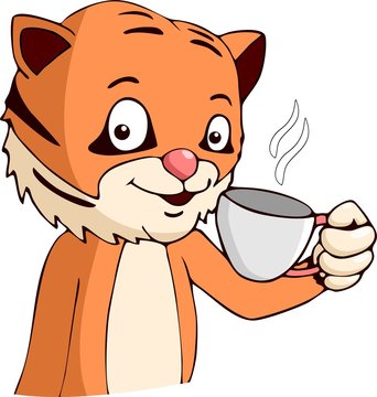 Cartoon tiger drinking coffee 