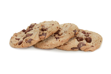 Chocolate chip cookies isolated on white background