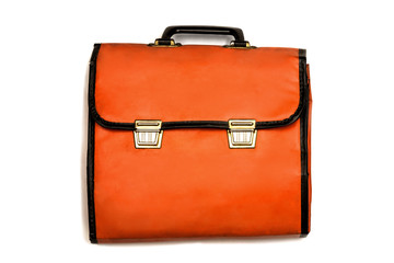 Construction tool DIY: Single vintage orange colored tool case - isolated on white background.